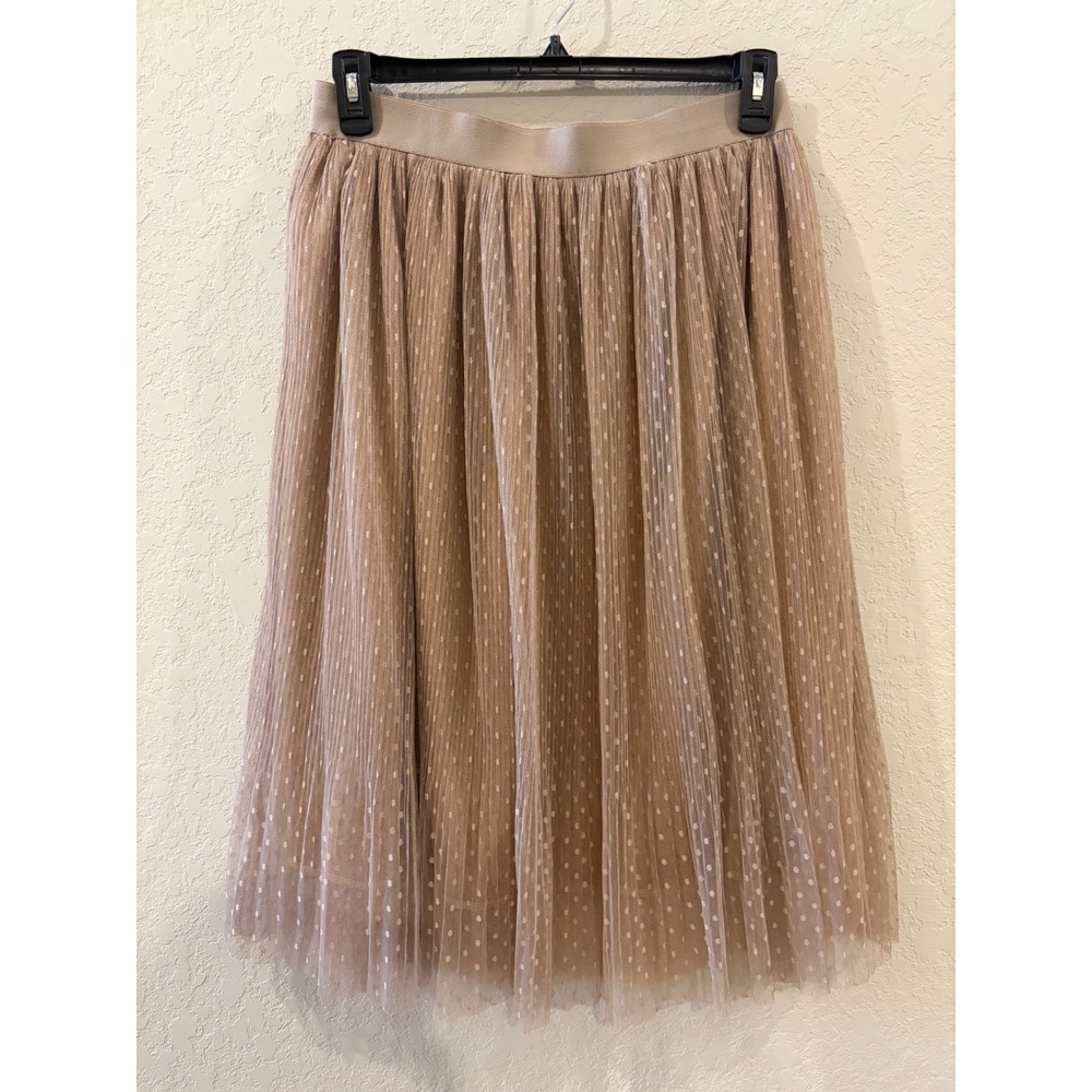 Eden & Olivia Polka Dot Tulle Pleated Midi Skirt Mauve Taupe Elastic Waist Large